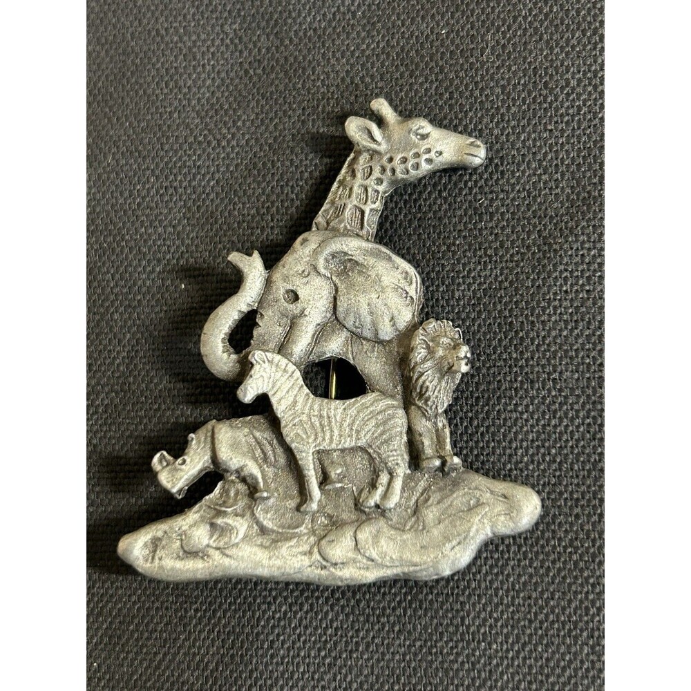 Vintage 1996 NRJG Pewter Zoo Animal Brooch/Pin Five Animals J262